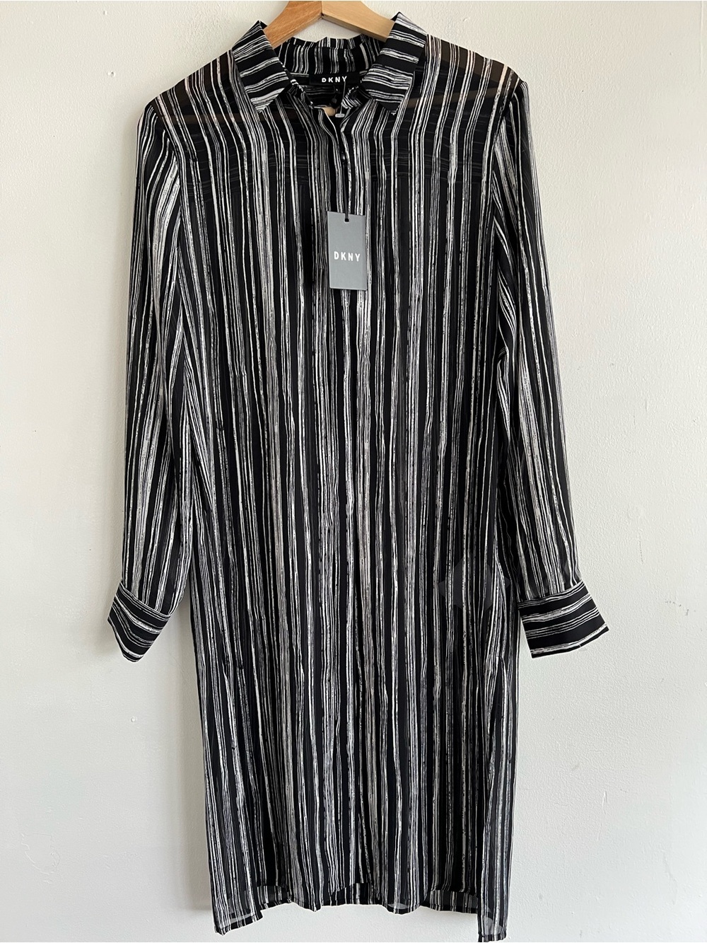 DKNY Black and White Striped Tunic Top